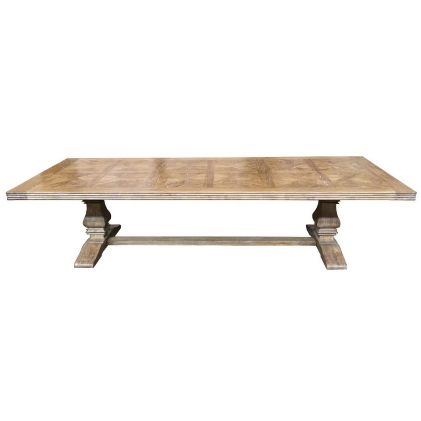 Kensit Hamptons Recycled Elm Parquetry Dining Table, 320cm in Natural - Chocolate Wood