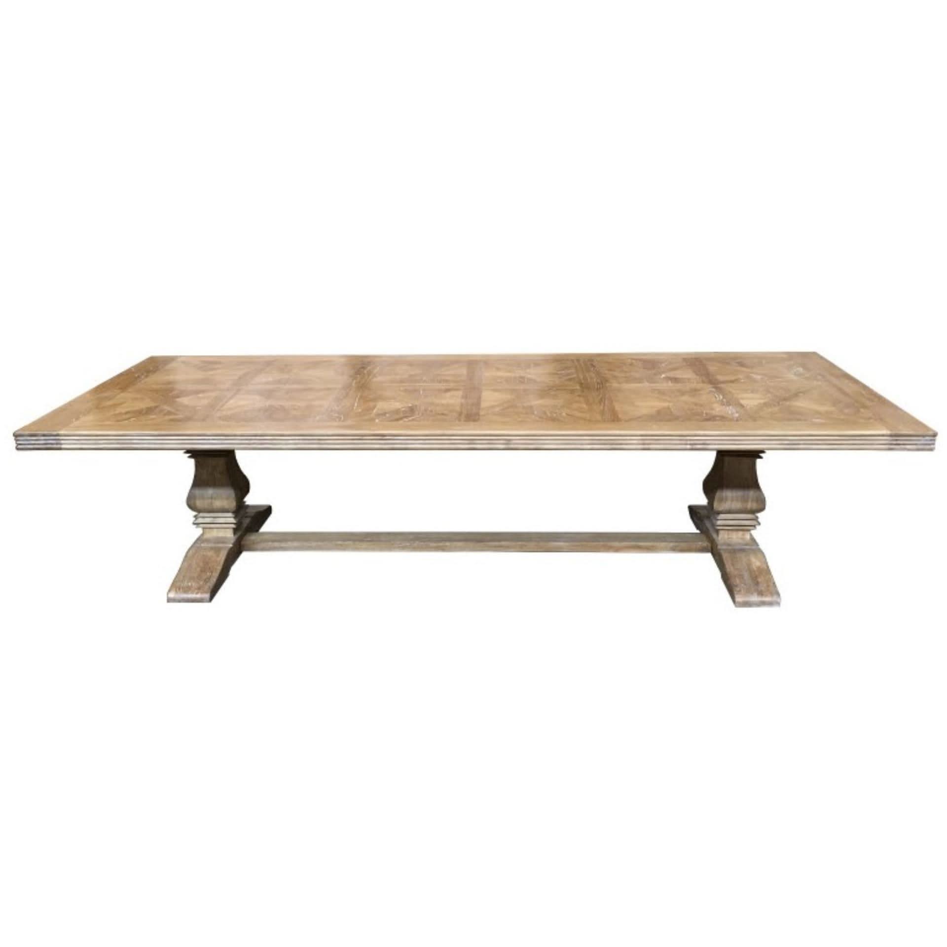 Kensit Hamptons Recycled Elm Parquetry Dining Table, 320cm in Natural - Chocolate Wood