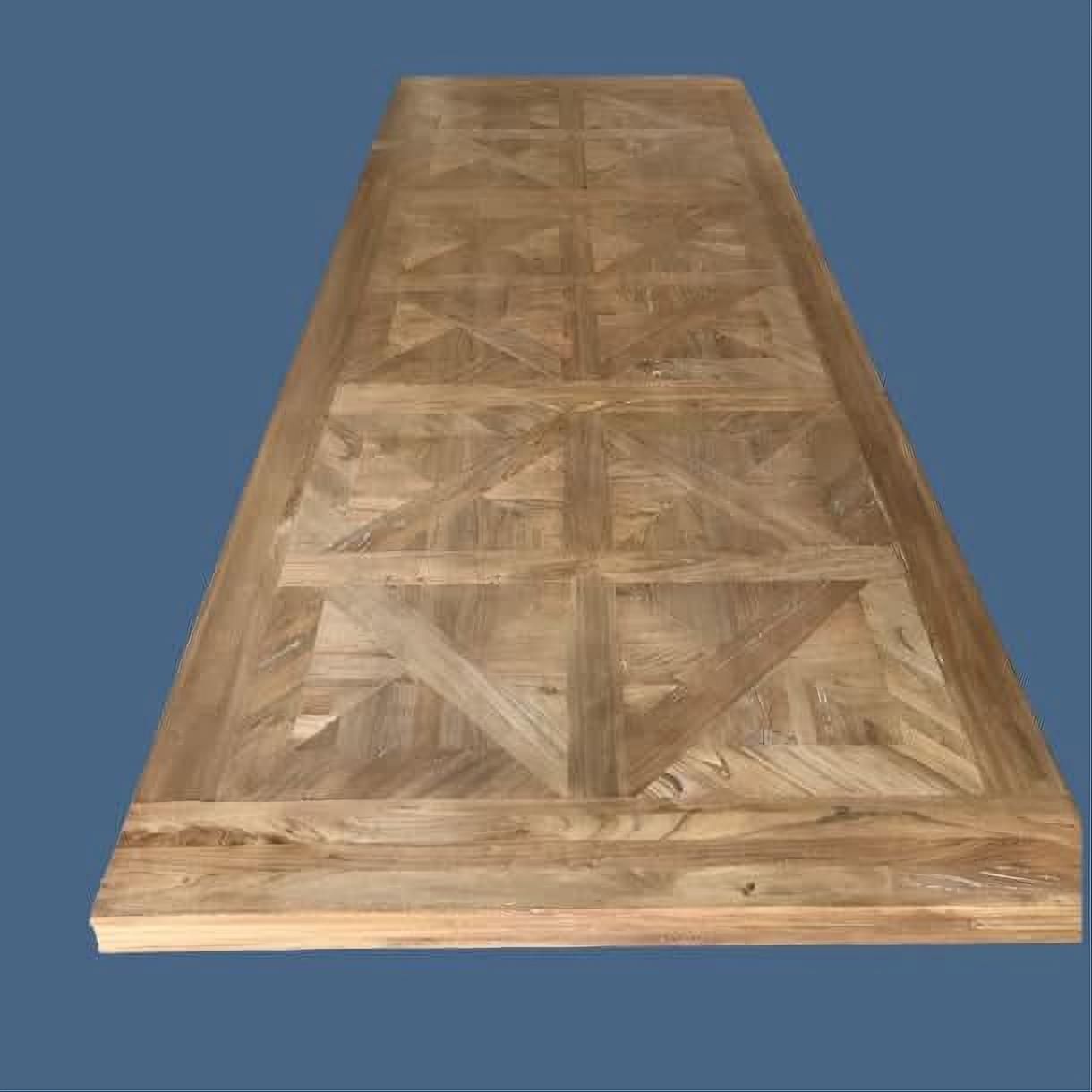 Kensit Hamptons Recycled Elm Parquetry Dining Table, 320cm in Natural - Chocolate Wood