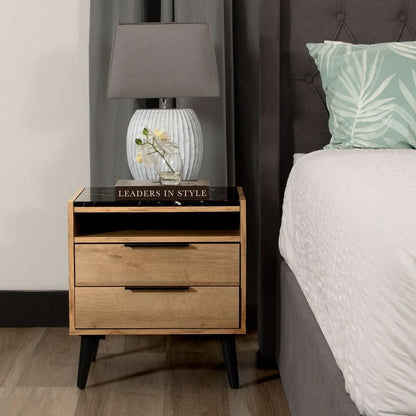 THELO 2-DRAWER BEDSIDE TABLE MANGO OAK - MyChocolateWood