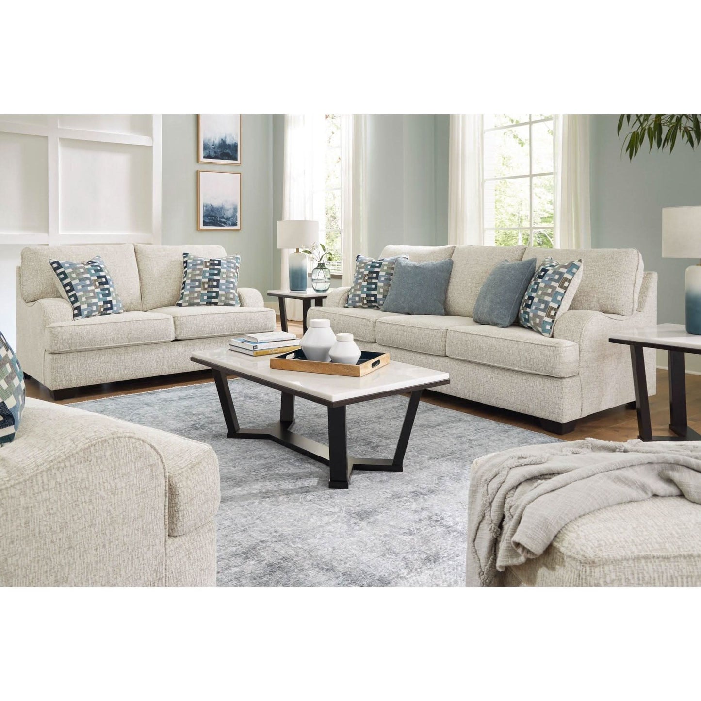 TIANA 3 + 2 LOUNGE SUITE CHENILLE POLYESTER WHITE /GREY MIX - MyChocolateWood