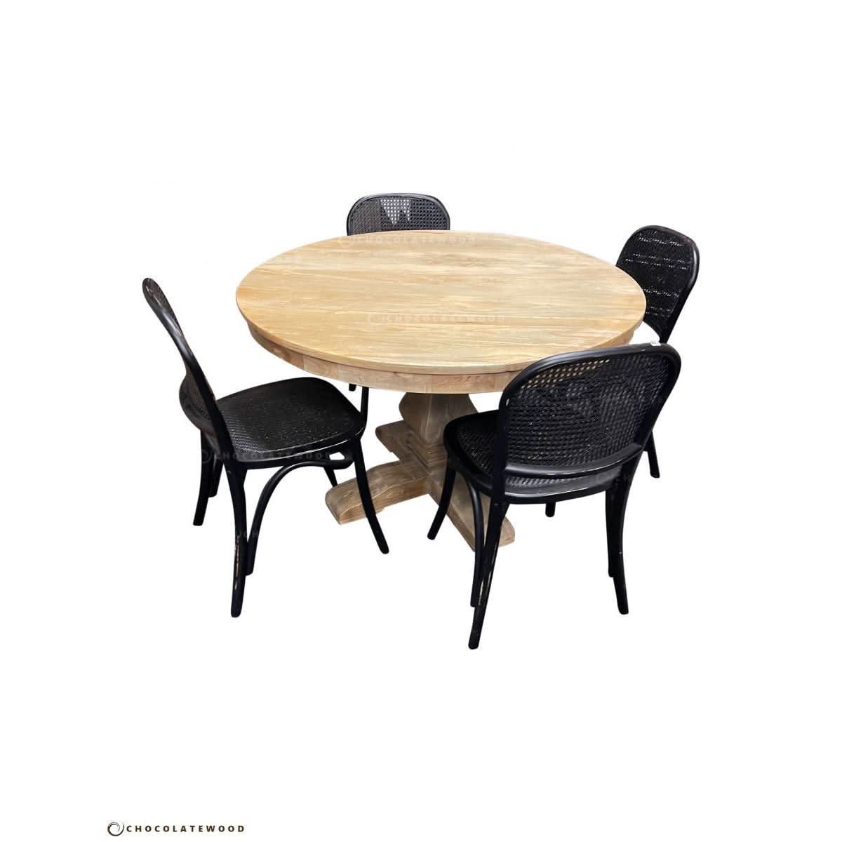 TIVOLI ROUND DINING TABLE 140CM DIAMETER +4 BERMUDA DINING CHAIRS IN BLACK - MyChocolateWood