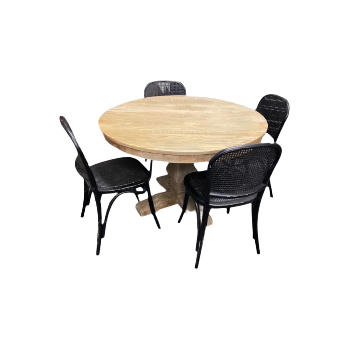 Tivoli Round Dining Table + 4 Bermuda Dining Chairs in Black, 150cm - Chocolate Wood
