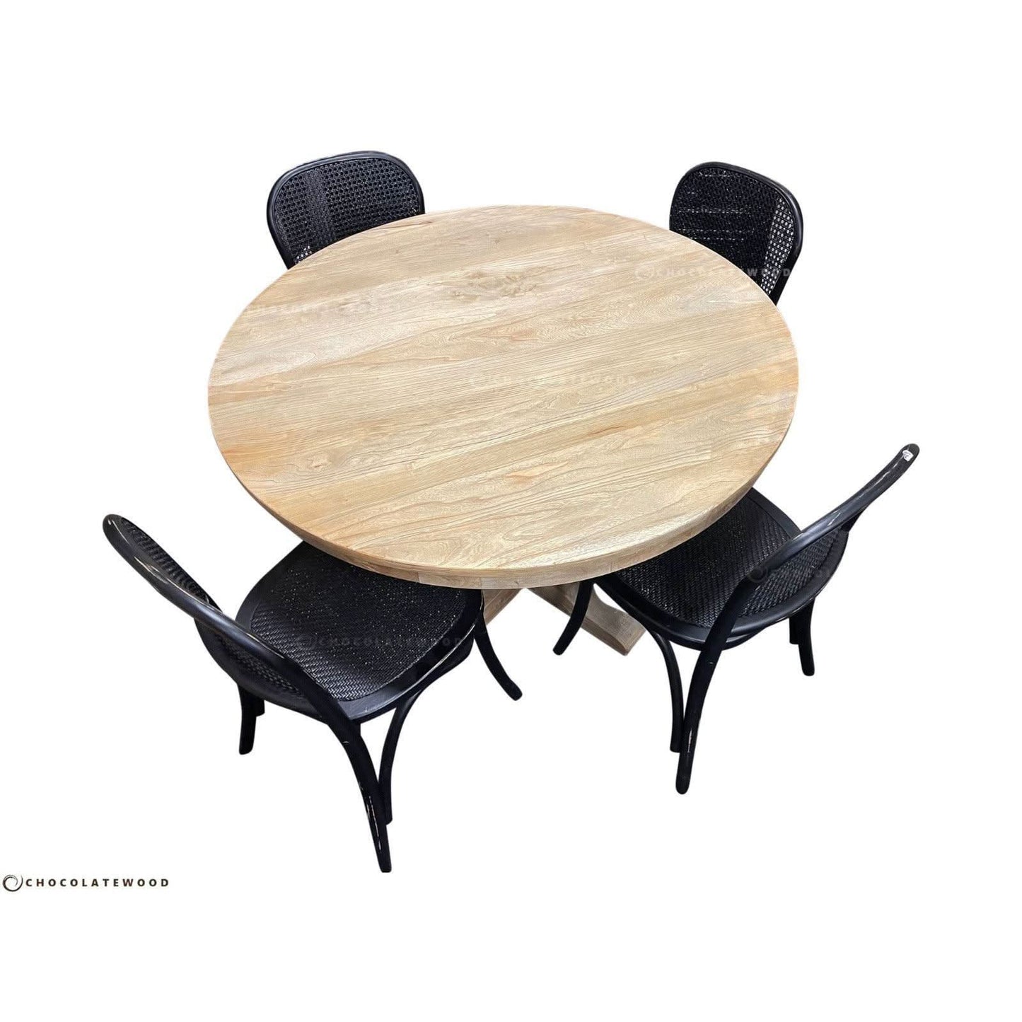 TIVOLI ROUND DINING TABLE 150CM DIAMETER +4 BERMUDA DINING CHAIRS IN BLACK - MyChocolateWood