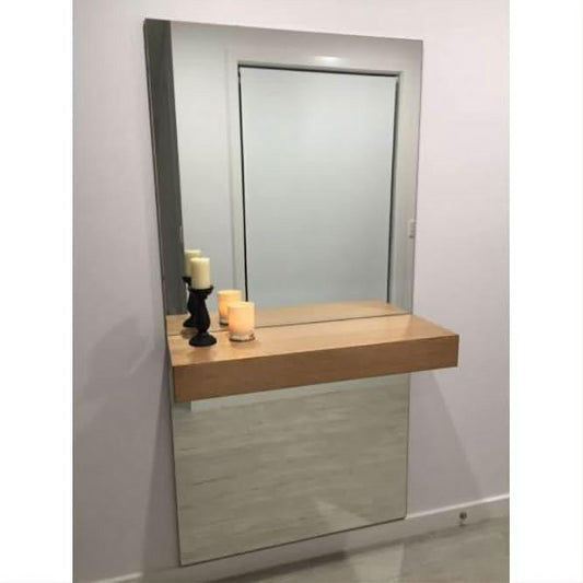 TOMSEN WALL MIRROR WITH SHELF/DRAWER TASSI OAK HARDWOOD TIMBER FRAME