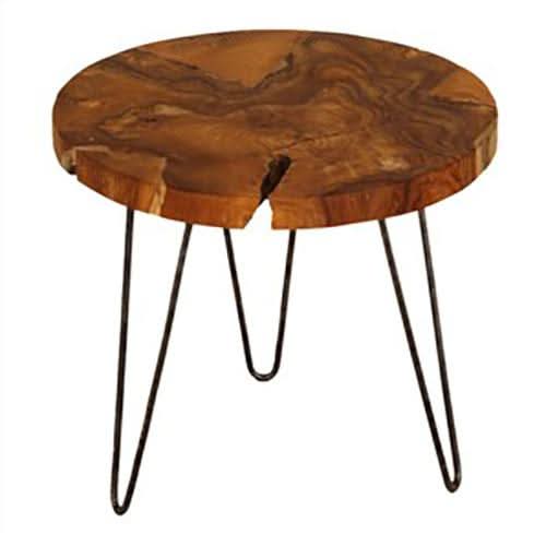 Top Root Teak Iron Leg Sofa Table - 55cm - MyChocolateWood