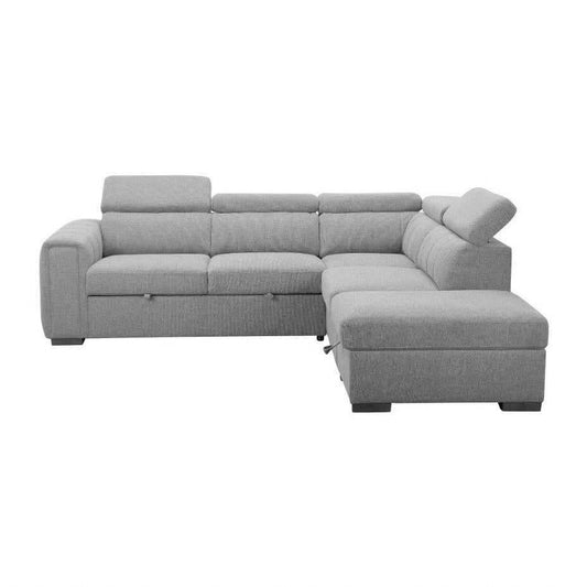 TRAYNOR FABRIC 2-SEATER W/SOFA BED & RHF CHAISE GREY