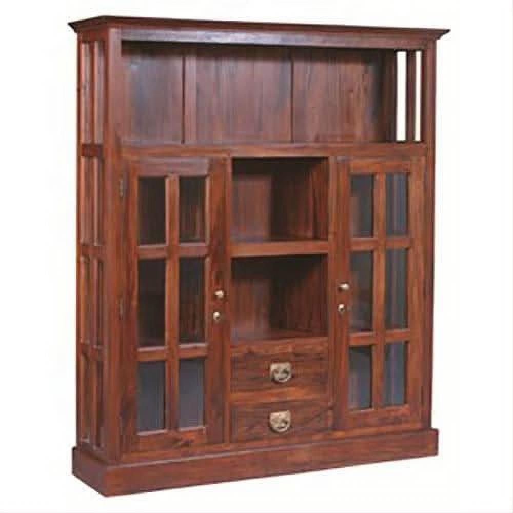 Two Drawer + 2 Glass Door Solid Mahogany Display Cabinet - Mahogany