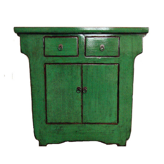 USHUN NGH003 CHINESE ANTIQUE RECYCLED PINE TIMBER CABINET CUPBOARD TABLE GREEN - MyChocolateWood