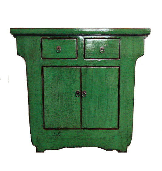 USHUN NGH003 CHINESE ANTIQUE RECYCLED  PINE TIMBER CABINET CUPBOARD TABLE GREEN - MyChocolateWood