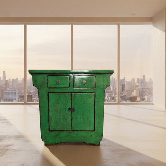 USHUN NGH003 CHINESE ANTIQUE RECYCLED  PINE TIMBER CABINET CUPBOARD TABLE GREEN - MyChocolateWood