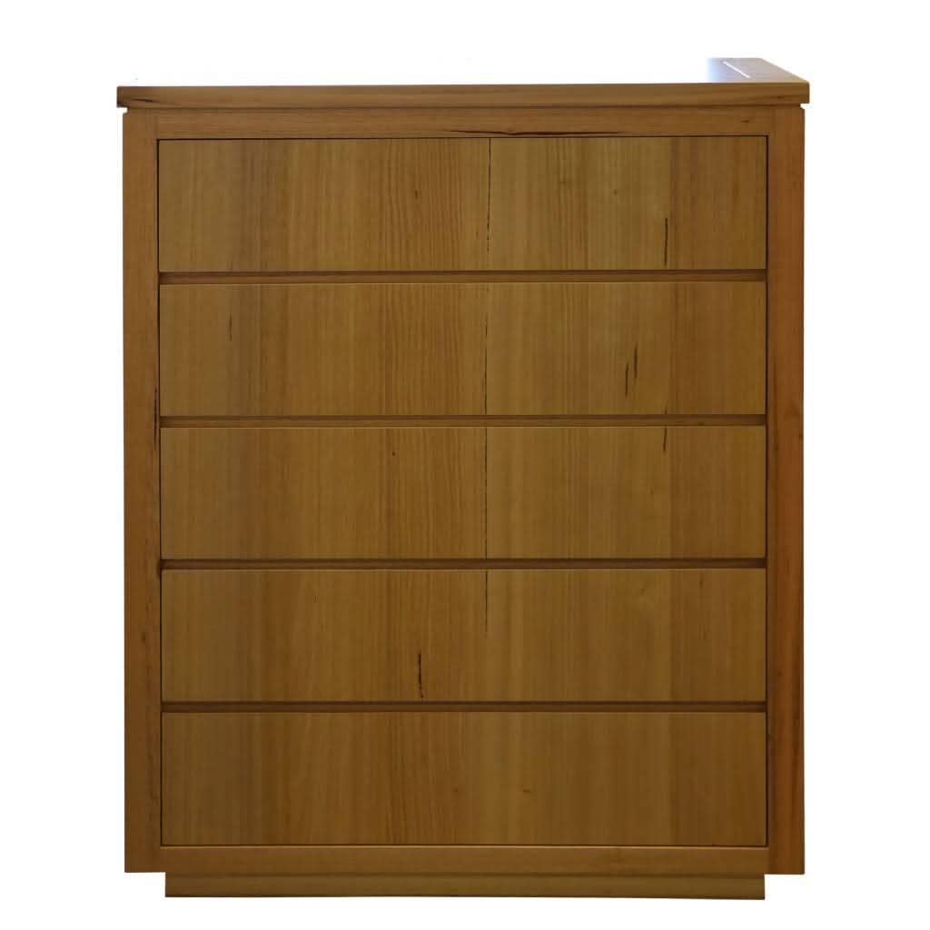 VALANCE MESSMATE TALLBOY/5 DRAWER CHEST OF DRAWERS IN CLEAR LACQUER - MyChocolateWood