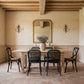 VALENCIA RECYCLED ELM DINING TABLE 184CM + 6 RECYCLED ELM BLACK BERMUDA DINING CHAIRS - MyChocolateWood