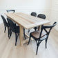 VALENCIA RECYCLED ELM DINING TABLE 184CM + 6 RECYCLED ELM BLACK BERMUDA DINING CHAIRS - MyChocolateWood