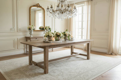 Recycled elm farmhouse dining table by MyChocolateWood, 184cm long, rustic wood finish, sturdy rectangular table for dining room.