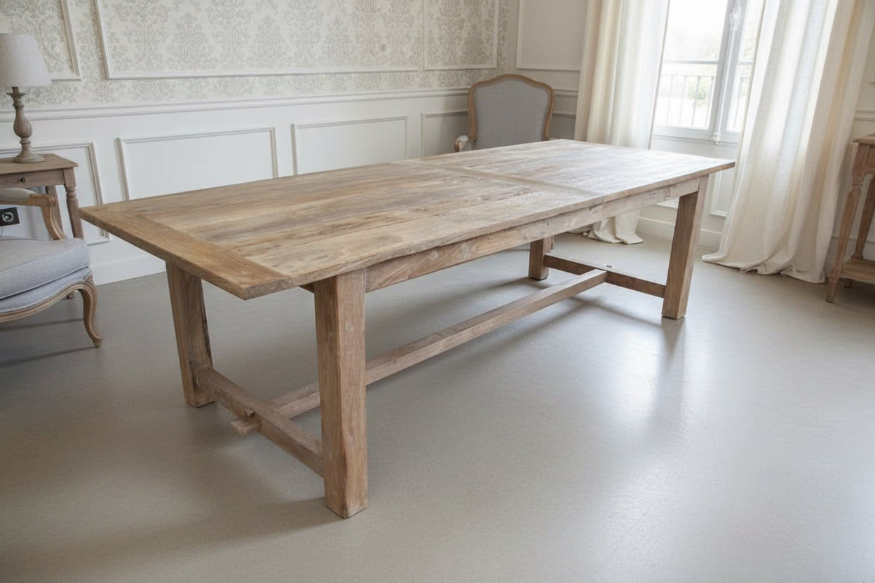 VALENCIA RECYCLED ELM FARMHOUSE DINING TABLE 240CM NATURAL WITH RAW FINISH - MyChocolateWood