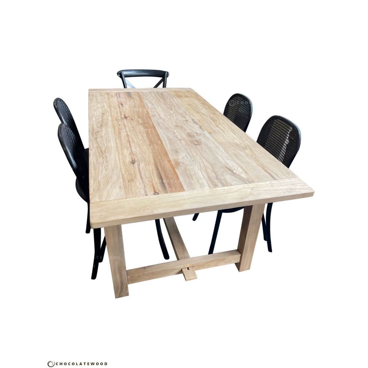 VALENCIA RECYCLED ELM FARMHOUSE DINING TABLE 240CM NATURAL WITH RAW FINISH - MyChocolateWood