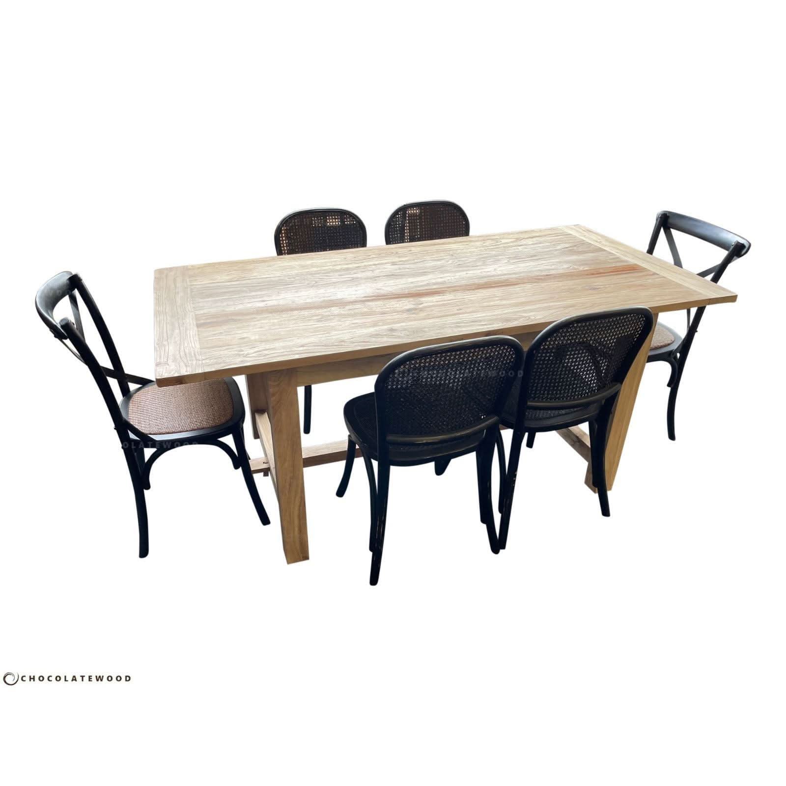 VALENCIA RECYCLED ELM FARMHOUSE DINING TABLE 240CM NATURAL WITH RAW FINISH - MyChocolateWood