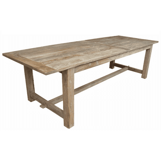 Recycled elm farmhouse dining table by MyChocolateWood, 290cm length, natural wood finish, sturdy and rustic design.