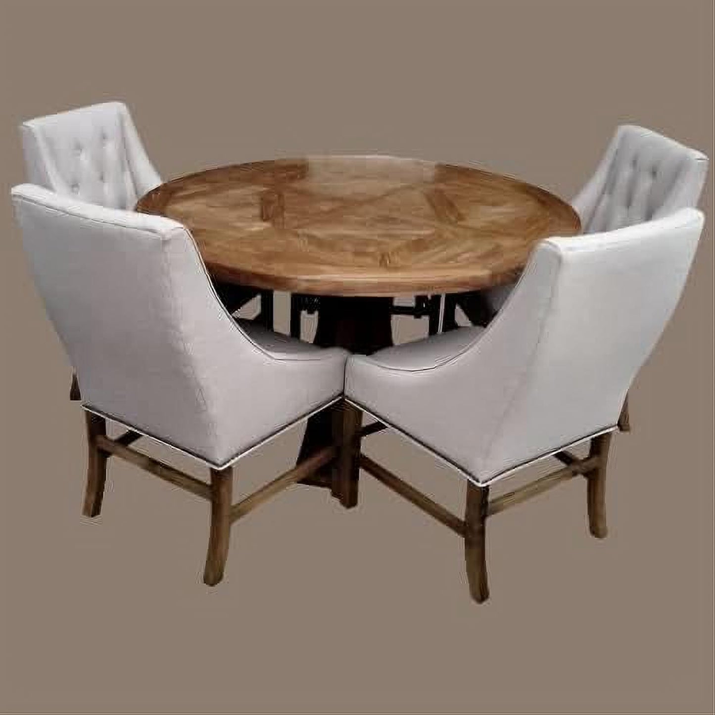 Valentina Reclaimed Elm Wood Round Dining Table 120cm in Distressed White - Chocolate Wood