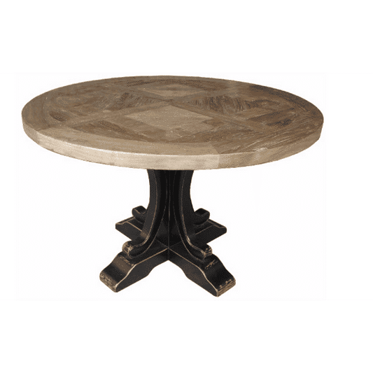 VALENTINA RECLAIMED ELM WOOD ROUND DINING TABLE 140CM- DISTRESSED BLACK BASE - MyChocolateWood