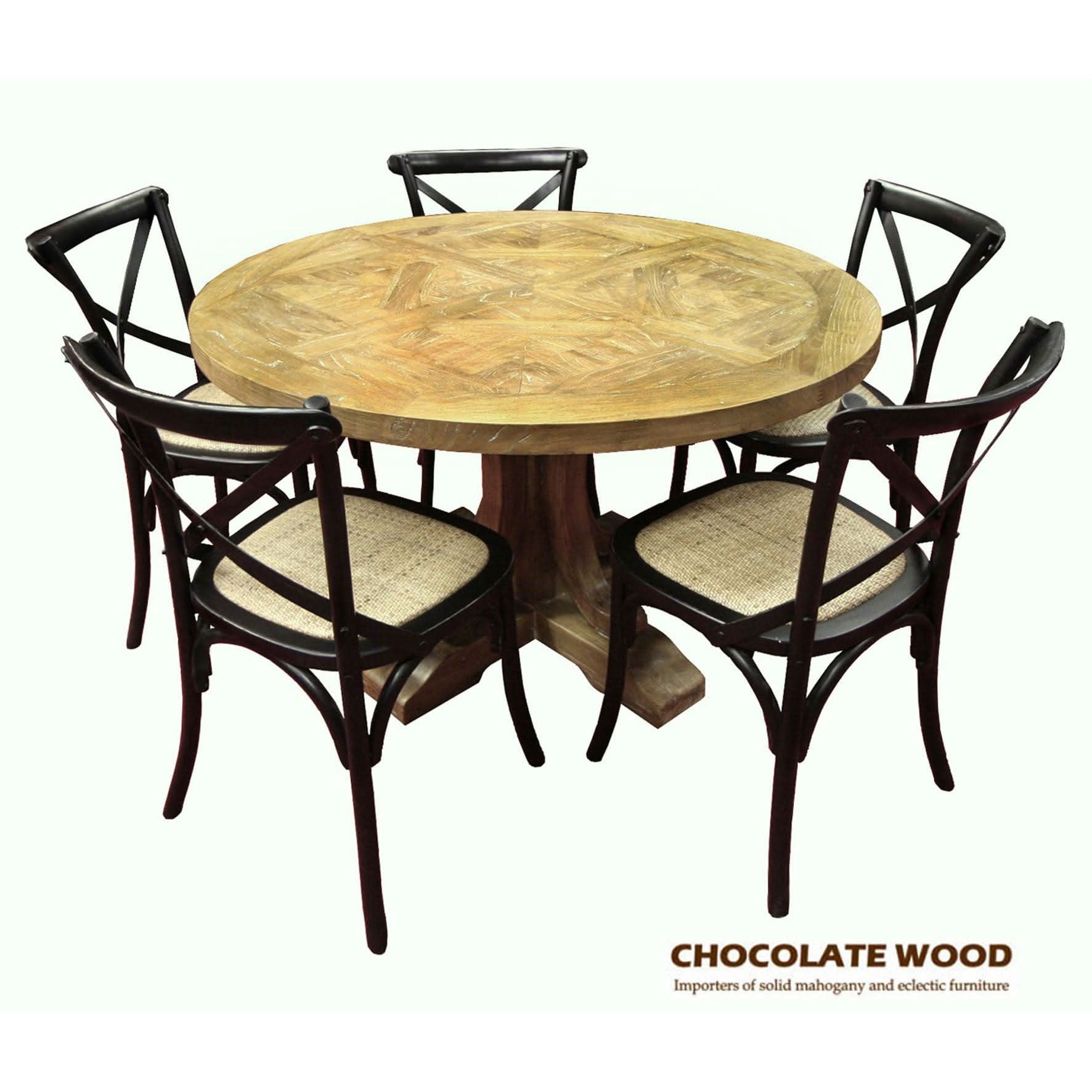 Valentina Round Dining Package with 5 Melrose Cross Back Chairs in Black