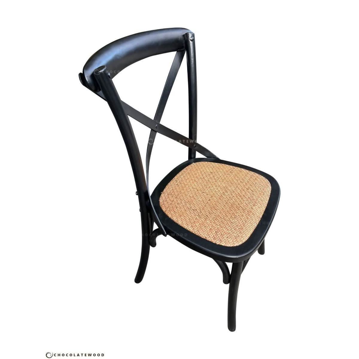 VALENTINA RECLAIMED ELMWOOD ROUND DINING TABLE 120CM- ALL NATURAL+ 5 MELROSE CROSS BACK CHAIRS IN SOLID BLACK - MyChocolateWood