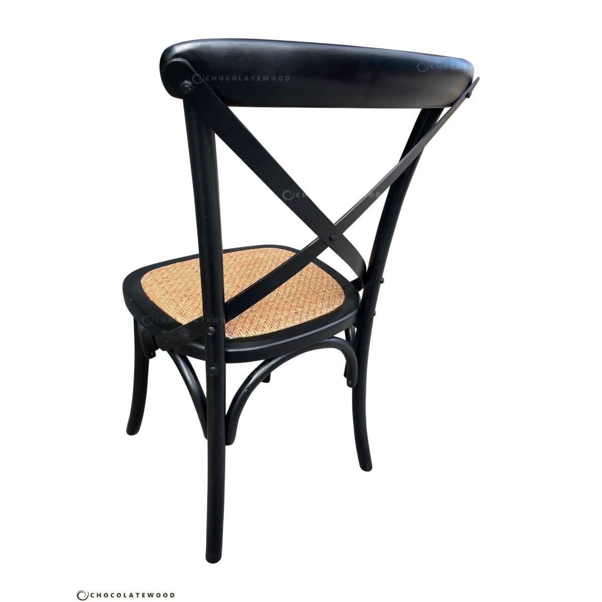 VALENTINA RECLAIMED ELMWOOD ROUND DINING TABLE 120CM- ALL NATURAL+ 5 MELROSE CROSS BACK CHAIRS IN SOLID BLACK - MyChocolateWood