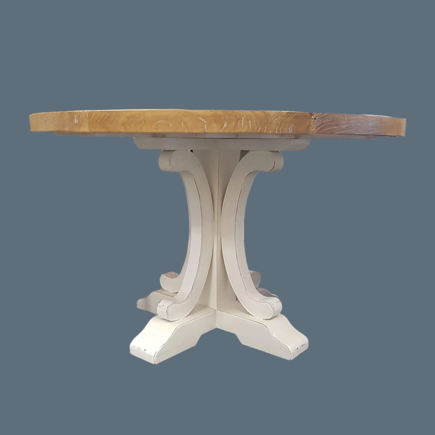 Valentina Reclaimed Elm Wood Round Dining Table 140cm in Distressed White - Chocolate Wood