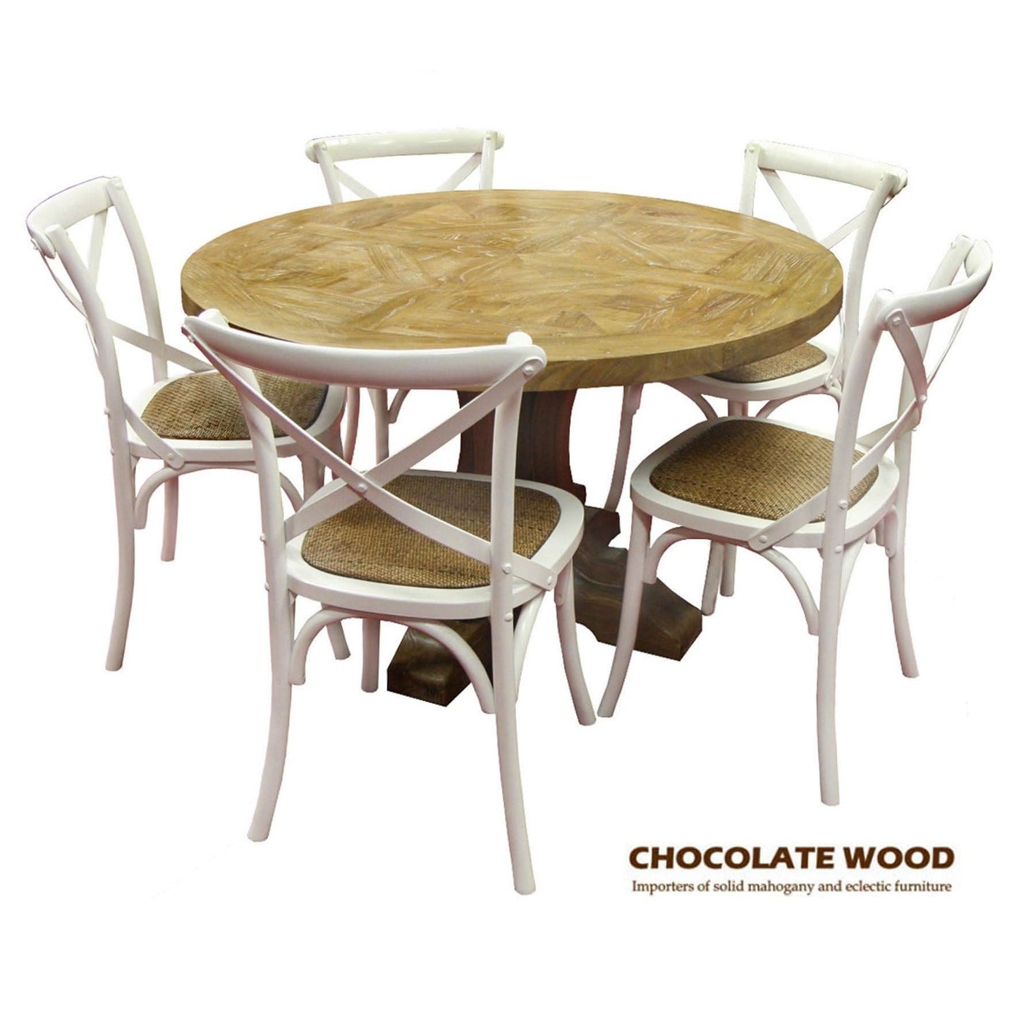Valentina Round Dining Package with 5 Melrose Cross Back Chairs in White