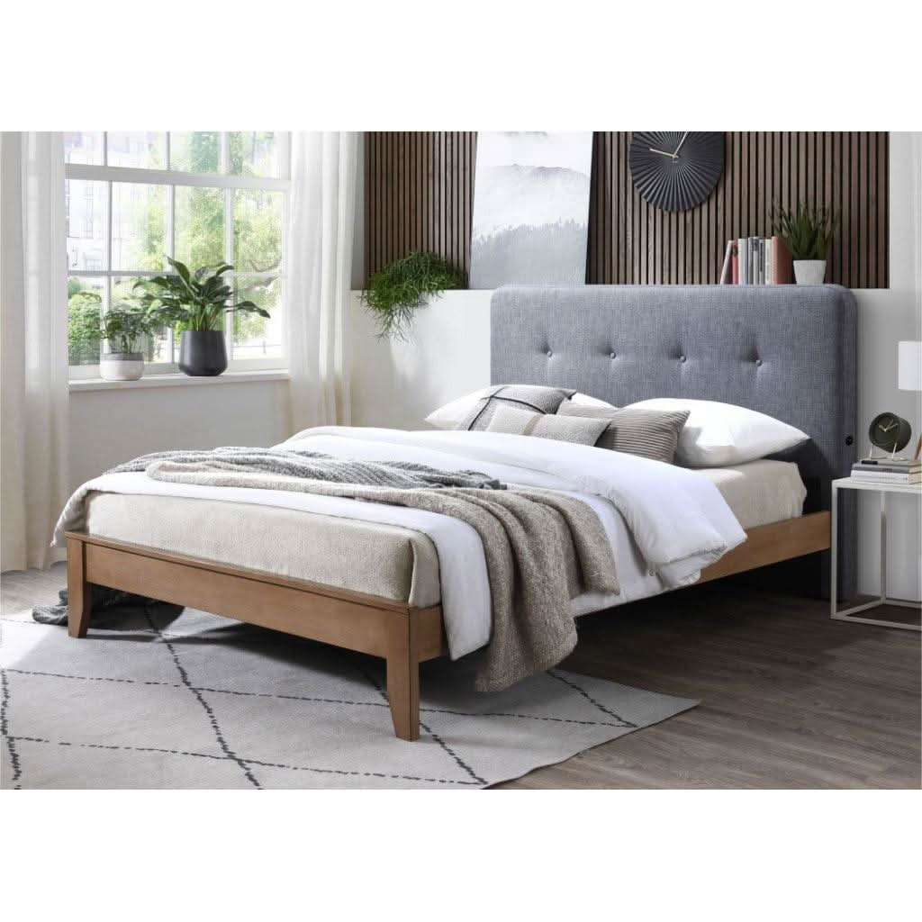 VARGAS FABRIC QUEEN BED WITH USB DARK GREY - MyChocolateWood