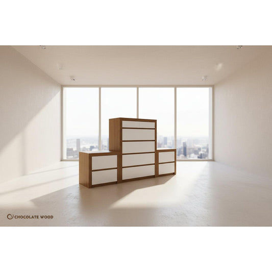 VELMONT 3 PIECE PACKAGE DEAL IN TASSIE OAK - 2 BEDSIDE TABLES + 1 TALLBOY - AUSTRALIAN CUSTOM MADE TO ORDER - MyChocolateWood