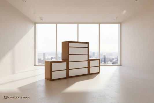 VELMONT 3 PIECE PACKAGE DEAL IN TASSIE OAK - 2 BEDSIDE TABLES + 1 TALLBOY  - AUSTRALIAN CUSTOM MADE TO ORDER - MyChocolateWood