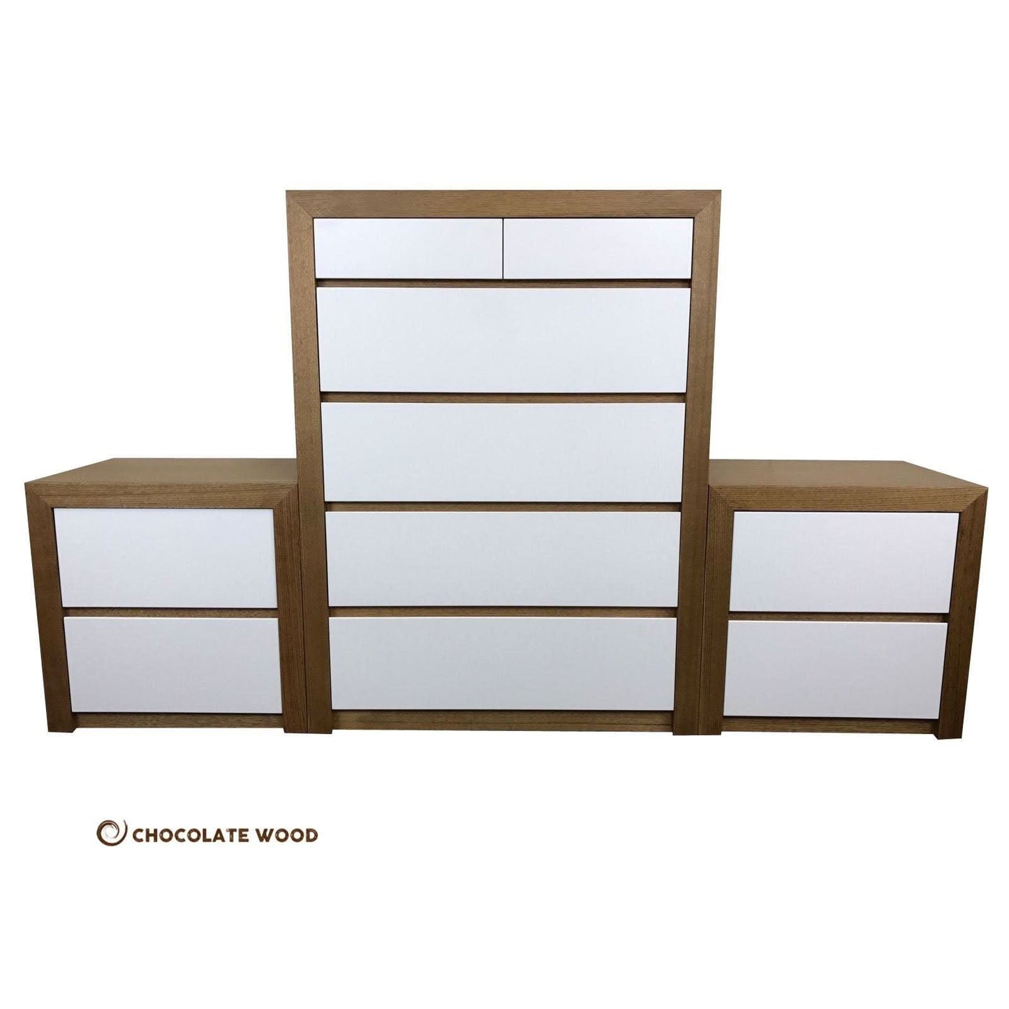 VELMONT 3 PIECE PACKAGE DEAL IN TASSIE OAK - 2 BEDSIDE TABLES + 1 TALLBOY  - AUSTRALIAN CUSTOM MADE TO ORDER - MyChocolateWood