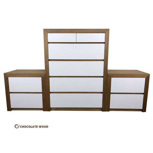 VELMONT 3 PIECE PACKAGE DEAL IN TASSIE OAK - 2 BEDSIDE TABLES + 1 TALLBOY  - AUSTRALIAN CUSTOM MADE TO ORDER - MyChocolateWood