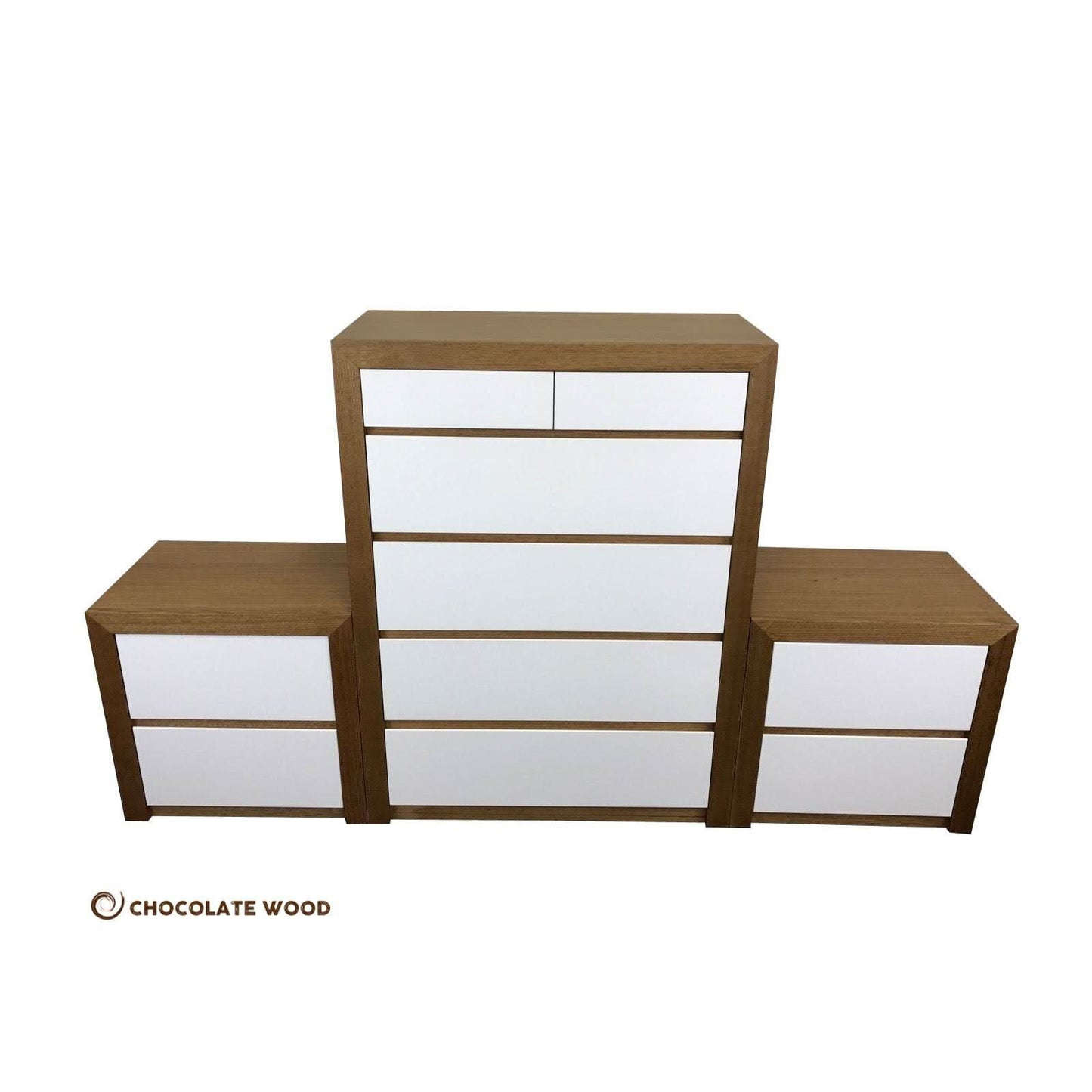 VELMONT 3 PIECE PACKAGE DEAL IN TASSIE OAK - 2 BEDSIDE TABLES + 1 TALLBOY  - AUSTRALIAN CUSTOM MADE TO ORDER - MyChocolateWood