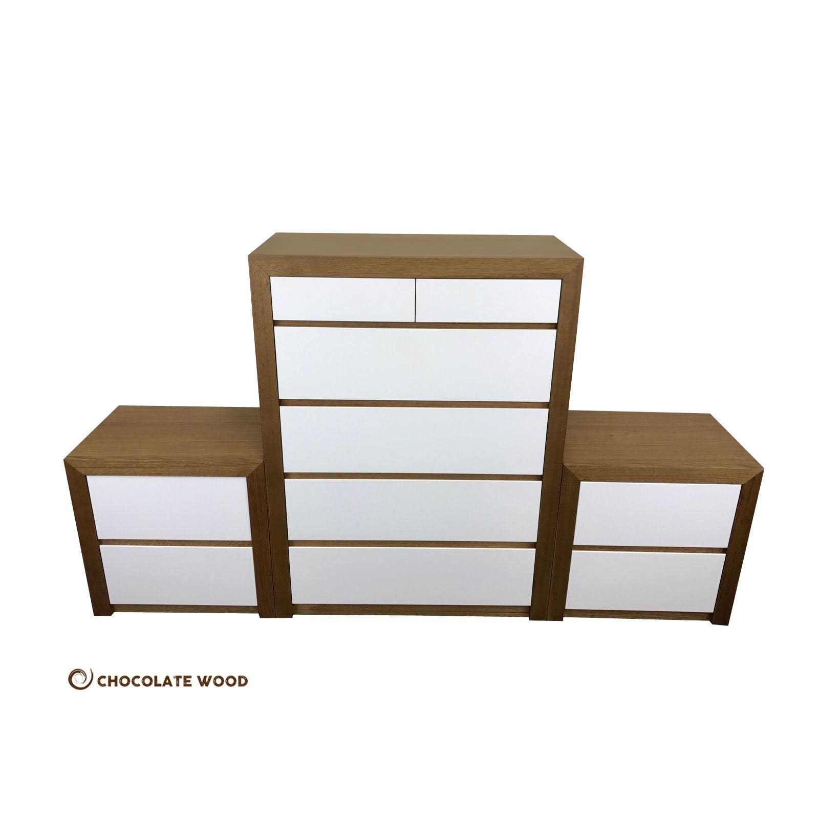 VELMONT 3 PIECE PACKAGE DEAL IN TASSIE OAK - 2 BEDSIDE TABLES + 1 TALLBOY  - AUSTRALIAN CUSTOM MADE TO ORDER - MyChocolateWood