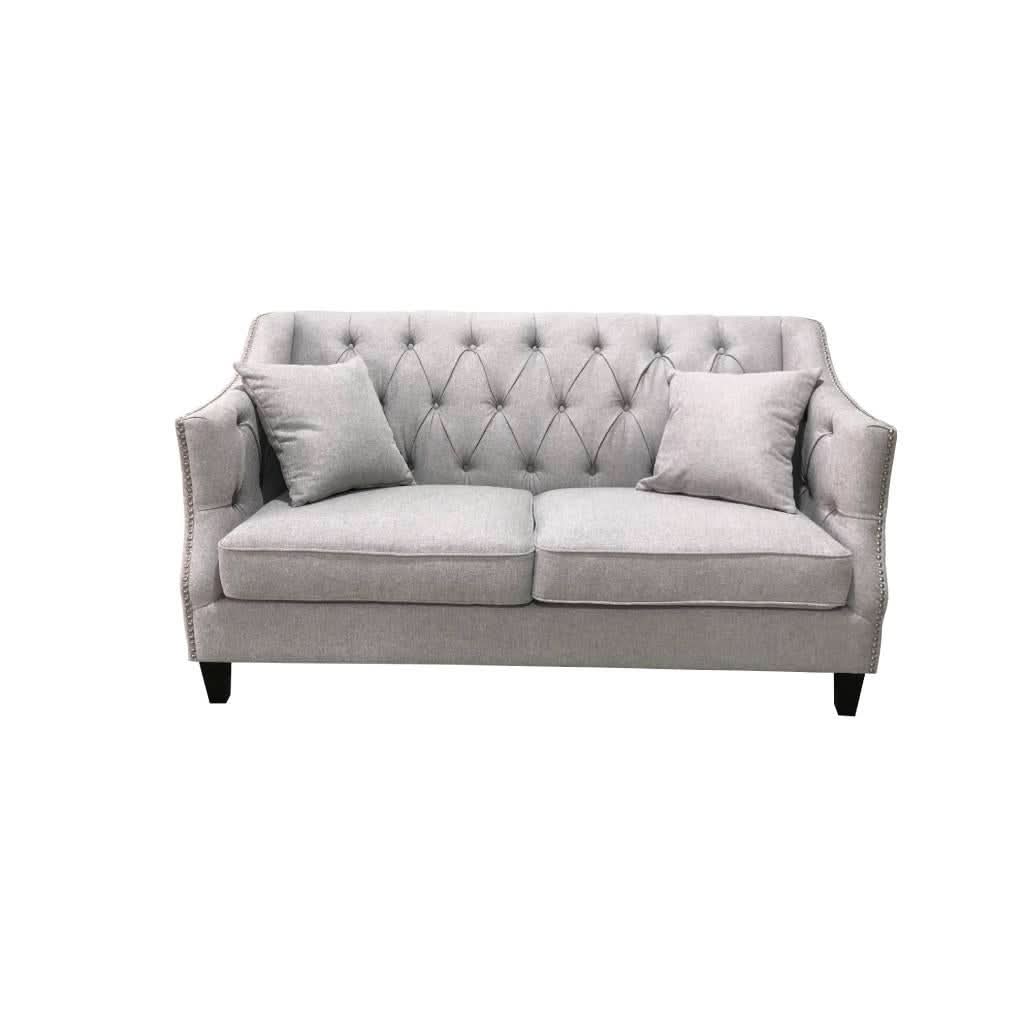 VENIER 2 SEATER FABRIC QUILTED & STUDDED SOFA LATTE - MyChocolateWood