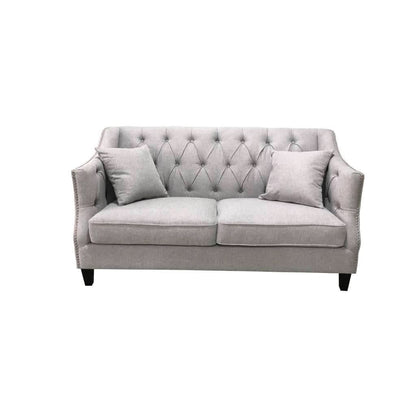 VENIER 2 SEATER FABRIC QUILTED & STUDDED SOFA LATTE - MyChocolateWood