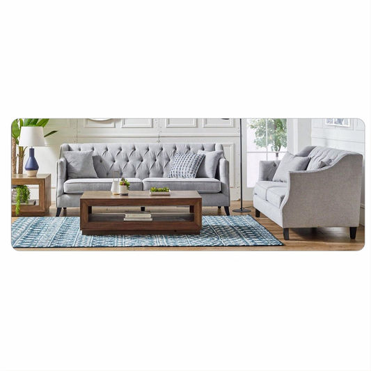 VENIER 2 SEATER FABRIC QUILTED & STUDDED SOFA LATTE - MyChocolateWood