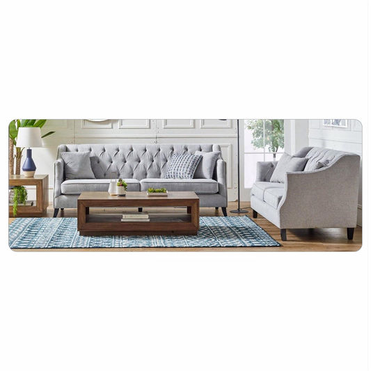 VENIER 2 SEATER FABRIC QUILTED & STUDDED SOFA LATTE