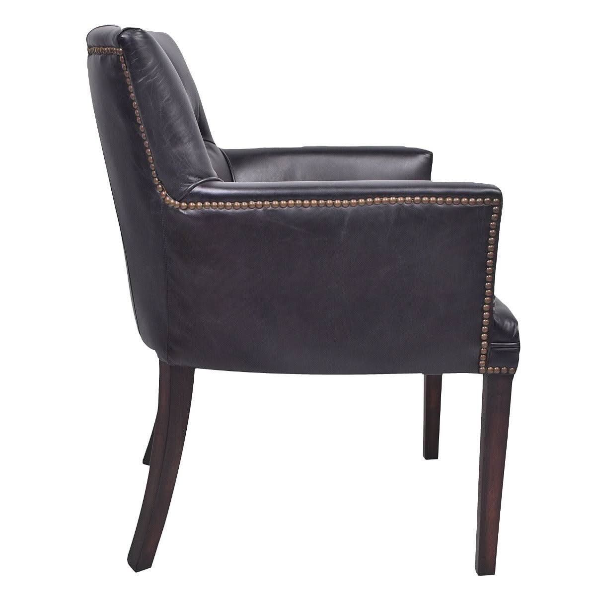 Verdon Vintage Leather Armchair in Worn Coal side