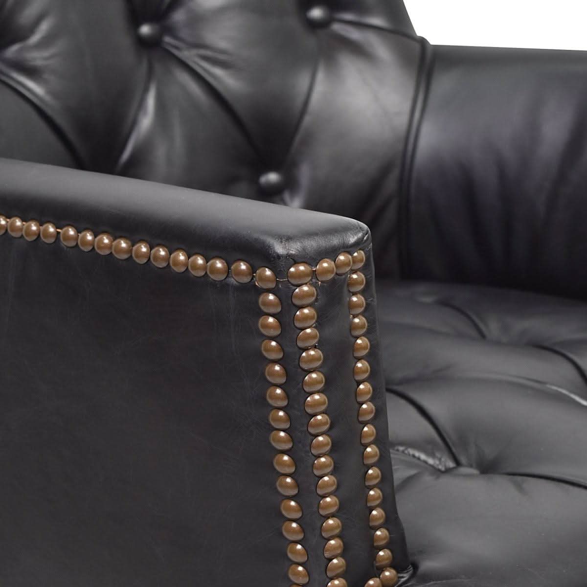 Verdon Vintage Leather Armchair in Worn Coal stud trim