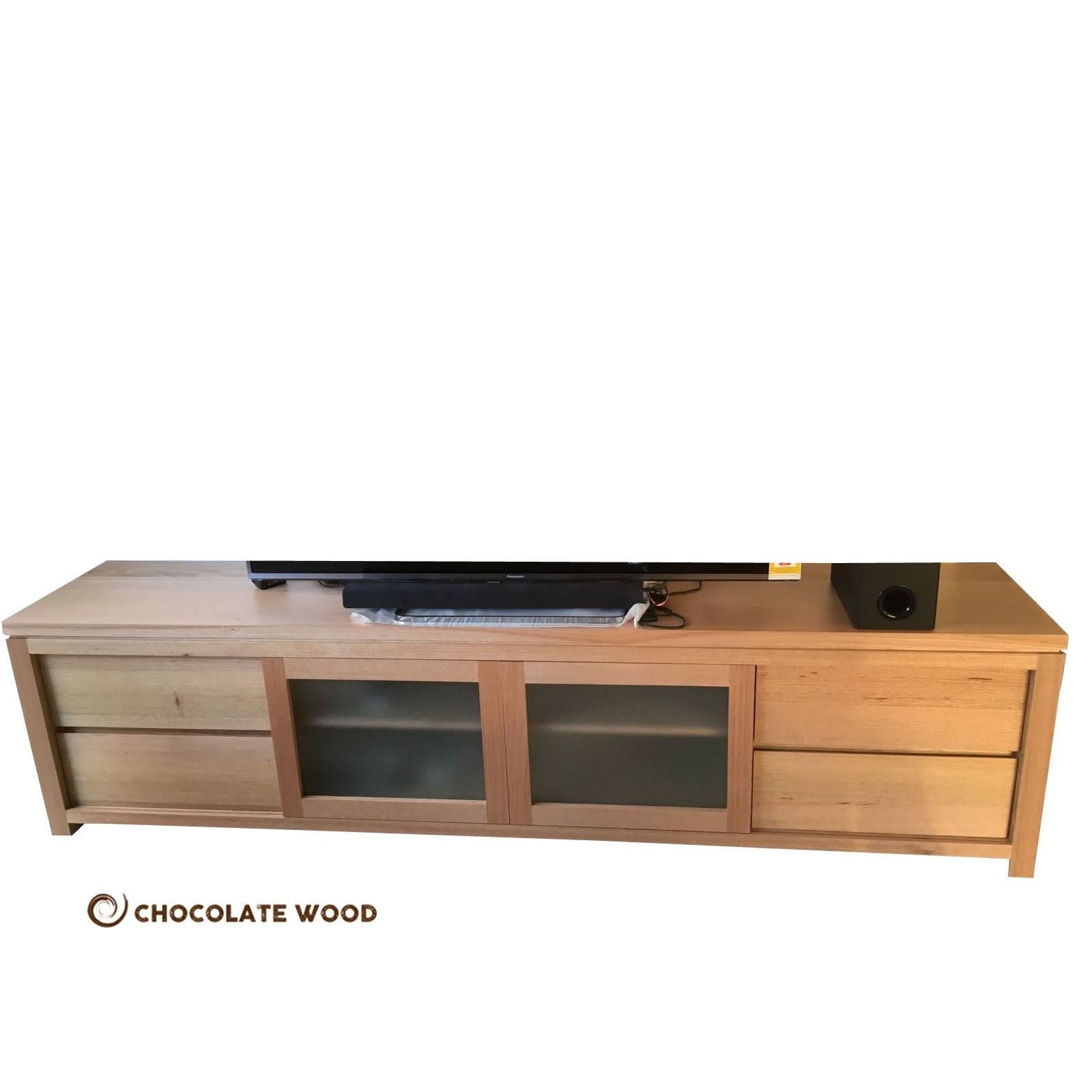 VERMONT AUSTRALIAN CUSTOM-MADE TV/ENTERTAINMENT UNIT WITH 4 DRAWERS & 2 SLIDING DOORS - MyChocolateWood