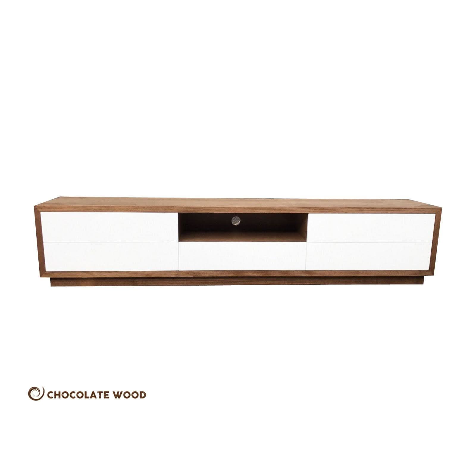 VICTORIA TASSIE OAK WALL MOUNTED 4 DRAWER DROP DOWN TV/ENTERTAINMENT UNIT IN CLEAR LACQUER - MyChocolateWood