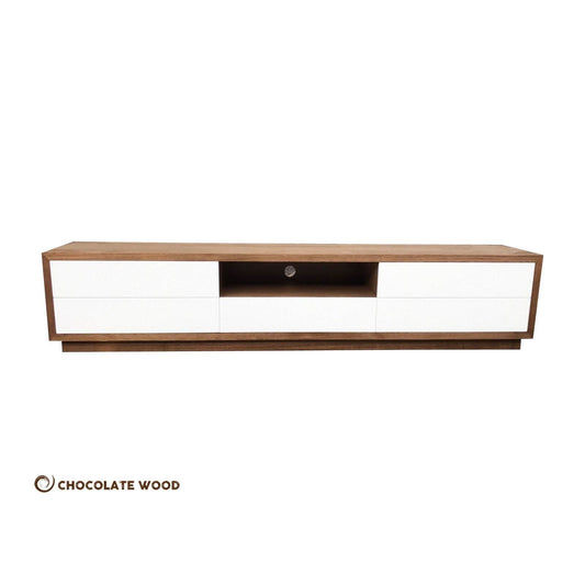 VICTORIA TASSIE OAK WALL MOUNTED 4 DRAWER DROP DOWN TV/ENTERTAINMENT UNIT IN CLEAR LACQUER - MyChocolateWood