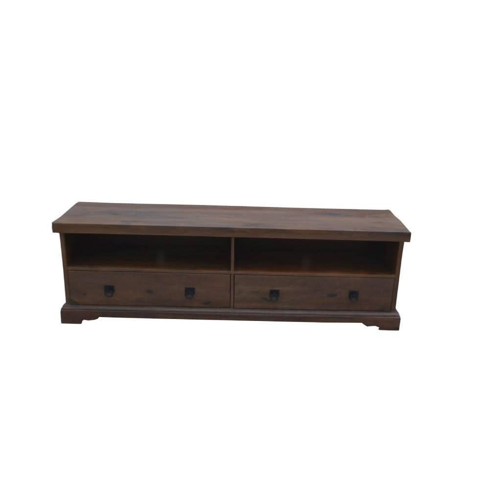 VIDAL SOLID MANGO WOOD TV ENTERTAINMENT UNIT/ETU 2 DRAWERS ANTIQUE WALNUT - MyChocolateWood