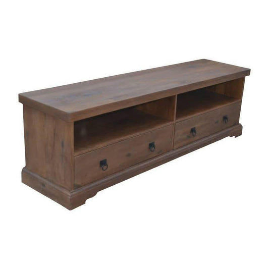 VIDAL SOLID MANGO WOOD TV ENTERTAINMENT UNIT/ETU 2 DRAWERS ANTIQUE WALNUT