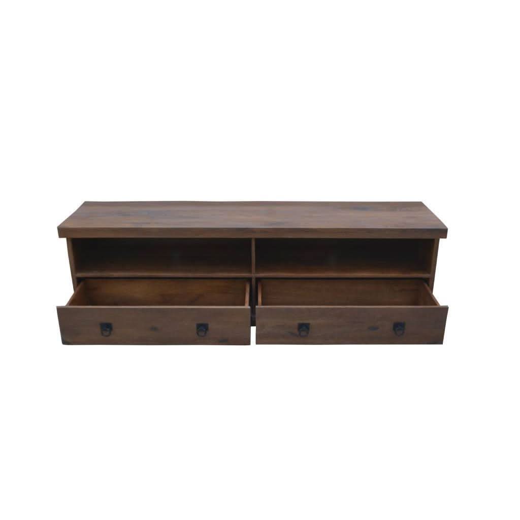 VIDAL SOLID MANGO WOOD TV ENTERTAINMENT UNIT/ETU 2 DRAWERS ANTIQUE WALNUT - MyChocolateWood
