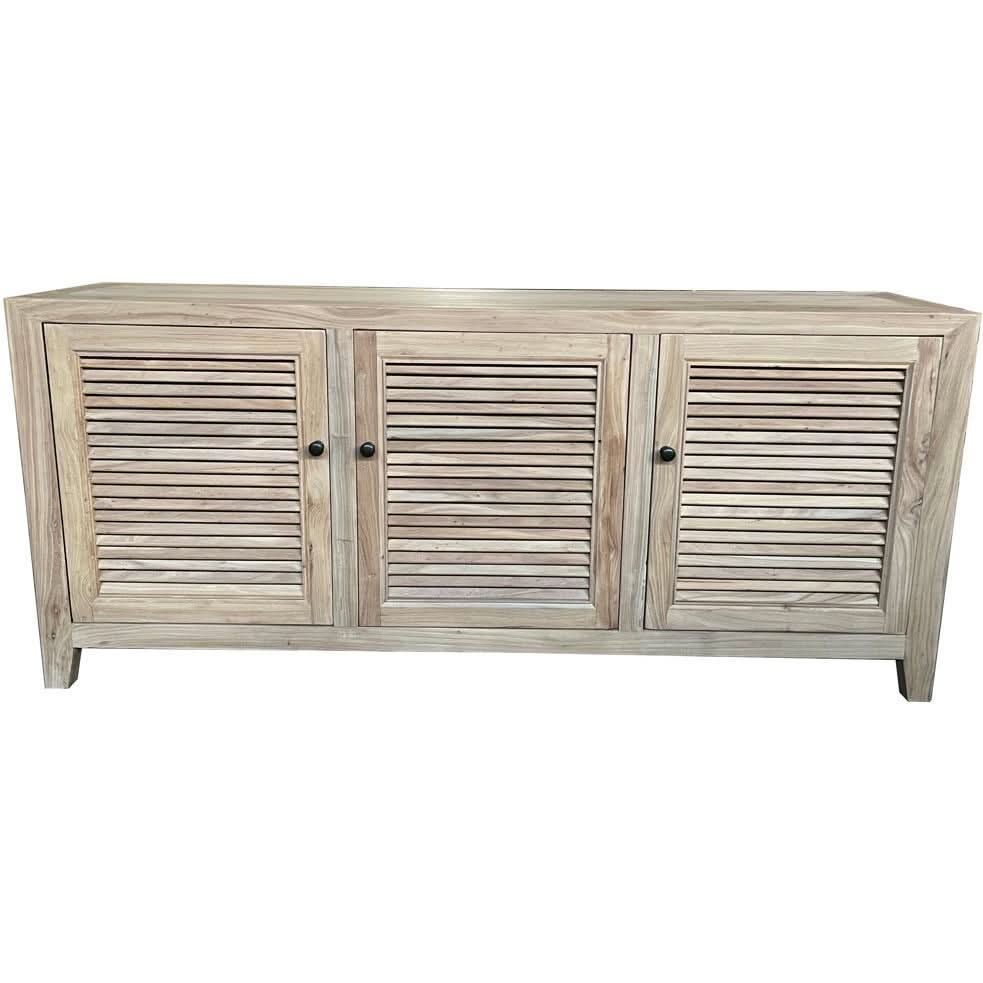 VILLA 3 DOORS LOUVRE STYLE TALL TV/ENTERTAINMENT UNIT IN RECYCLED ELM 160CM - MyChocolateWood